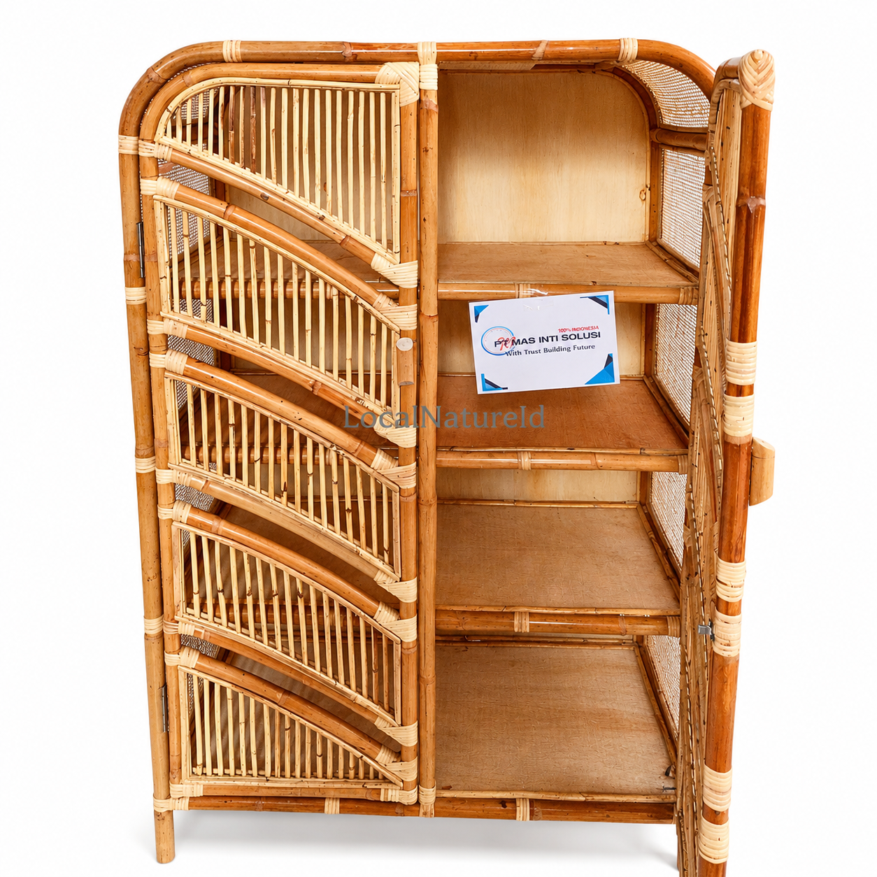 Double-Door Rattan Cabinet / Luxury 4-Tier Woven Cane Storage Wardrobe and Bohemian Sideboard Cupboard Unit