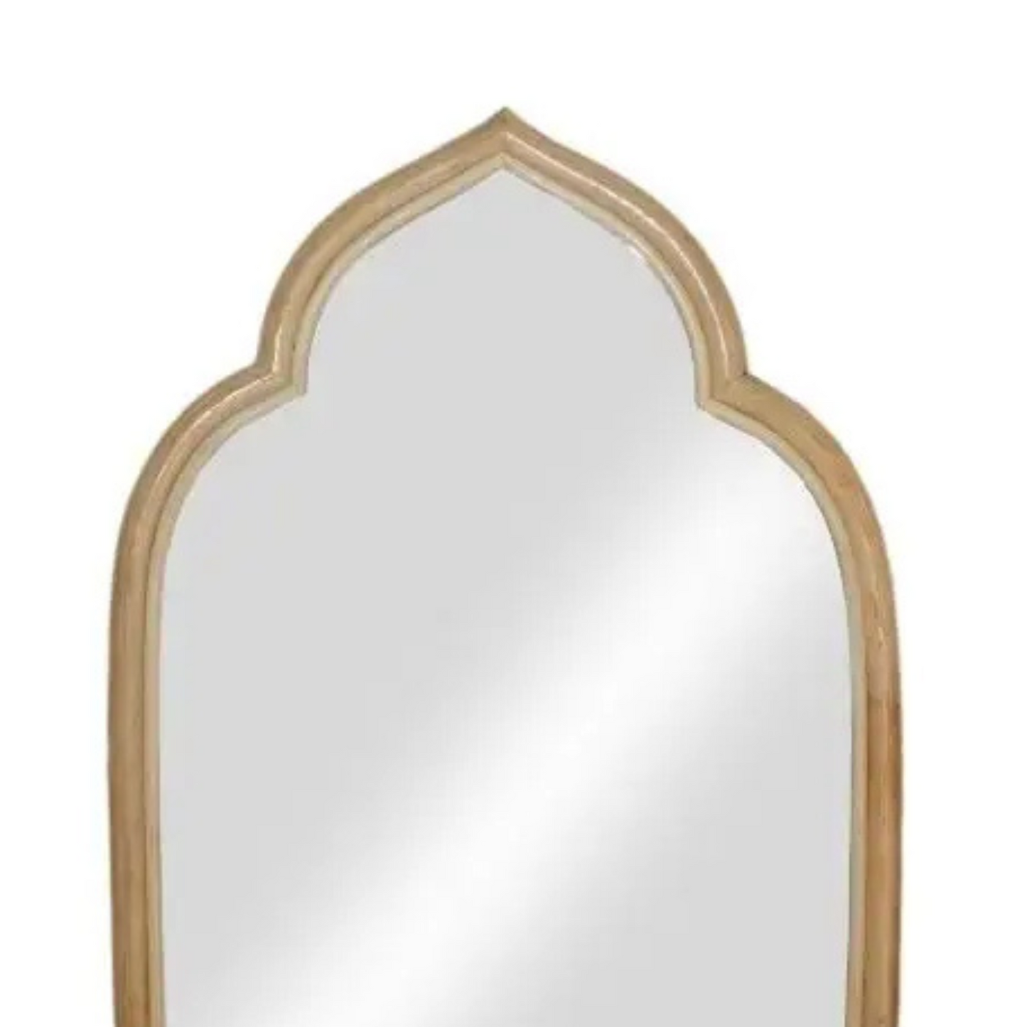 Arched Rattan Mirror with Natural Wood Frame