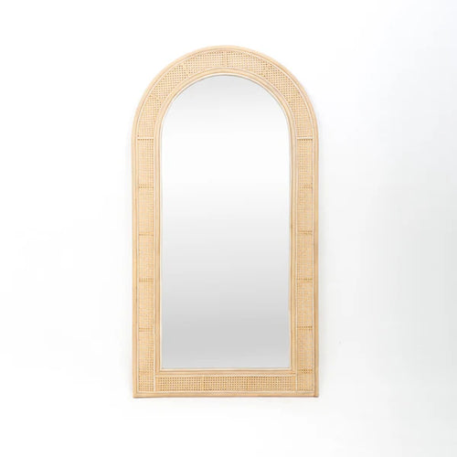 Arched Rattan Standing Mirror with Woven Frame