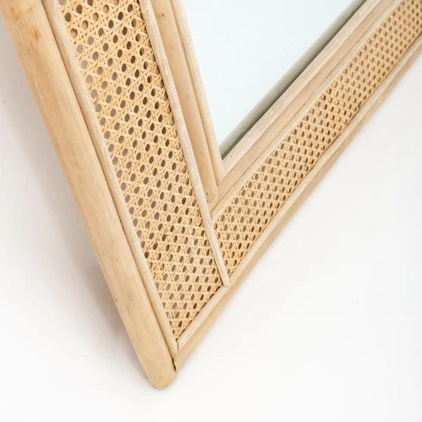 Arched Rattan Standing Mirror with Woven Frame