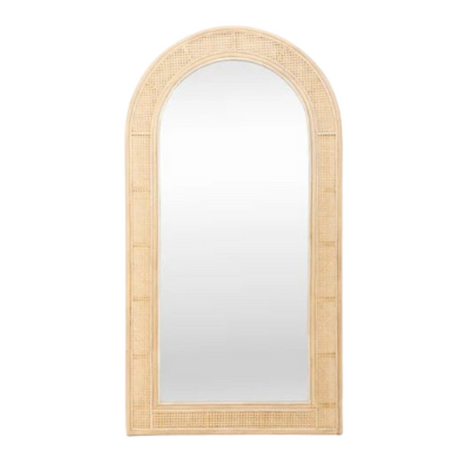 Arched Rattan Standing Mirror with Woven Frame