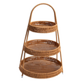 3-Tier Handwoven Rattan Storage Stand with Handle