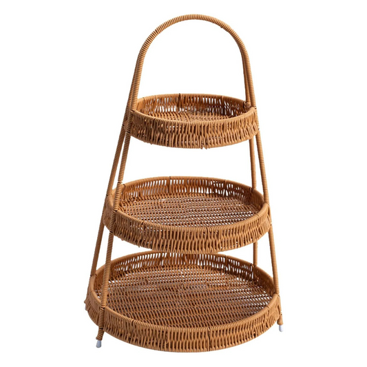 3-Tier Handwoven Rattan Storage Stand with Handle