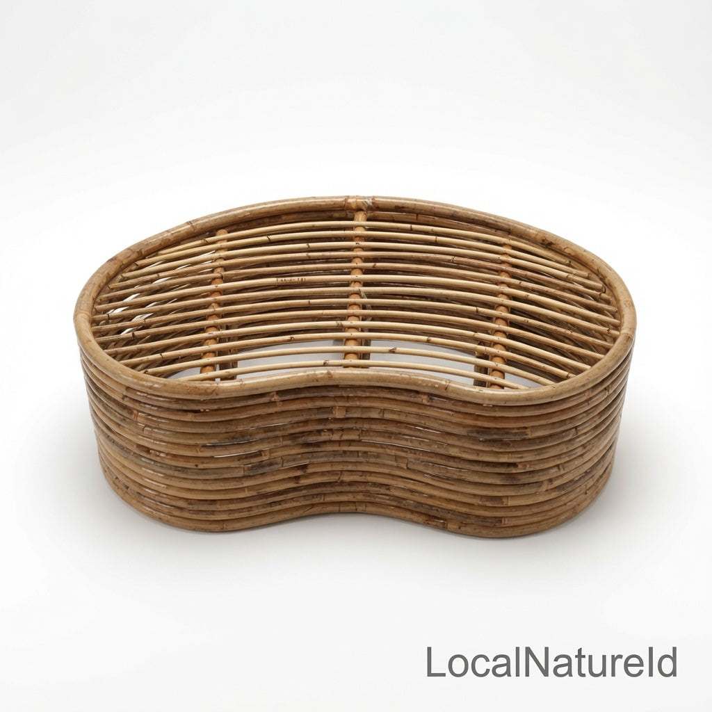 Handcrafted Curved Rattan Ottoman Footstool / Luxury Kidney-Shaped Woven Coffee Table Bench with Custom Cushion