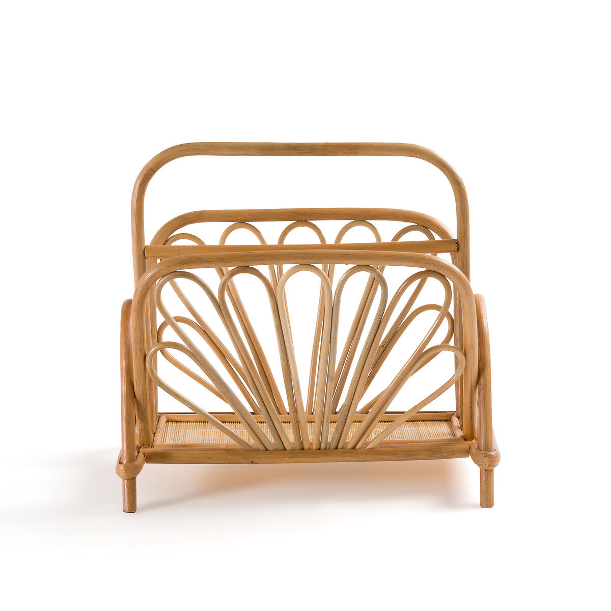 Handcrafted Rattan Magazine Rack with Elegant Fan Design