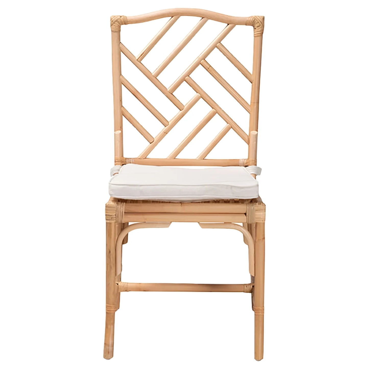 Geometric Rattan Dining Chair with Cushioned Seat