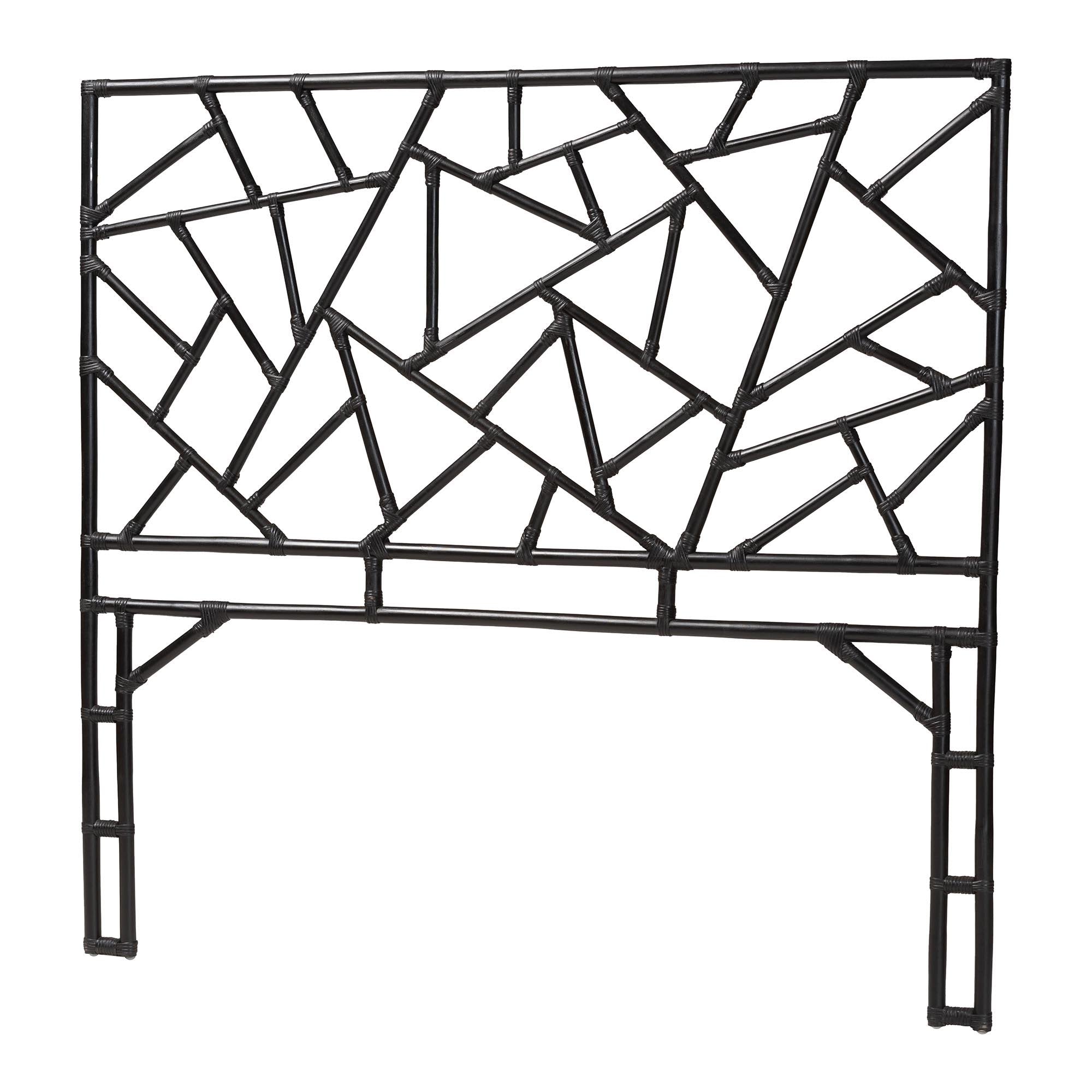 Black Geometric Rattan Headboard with Modern Design