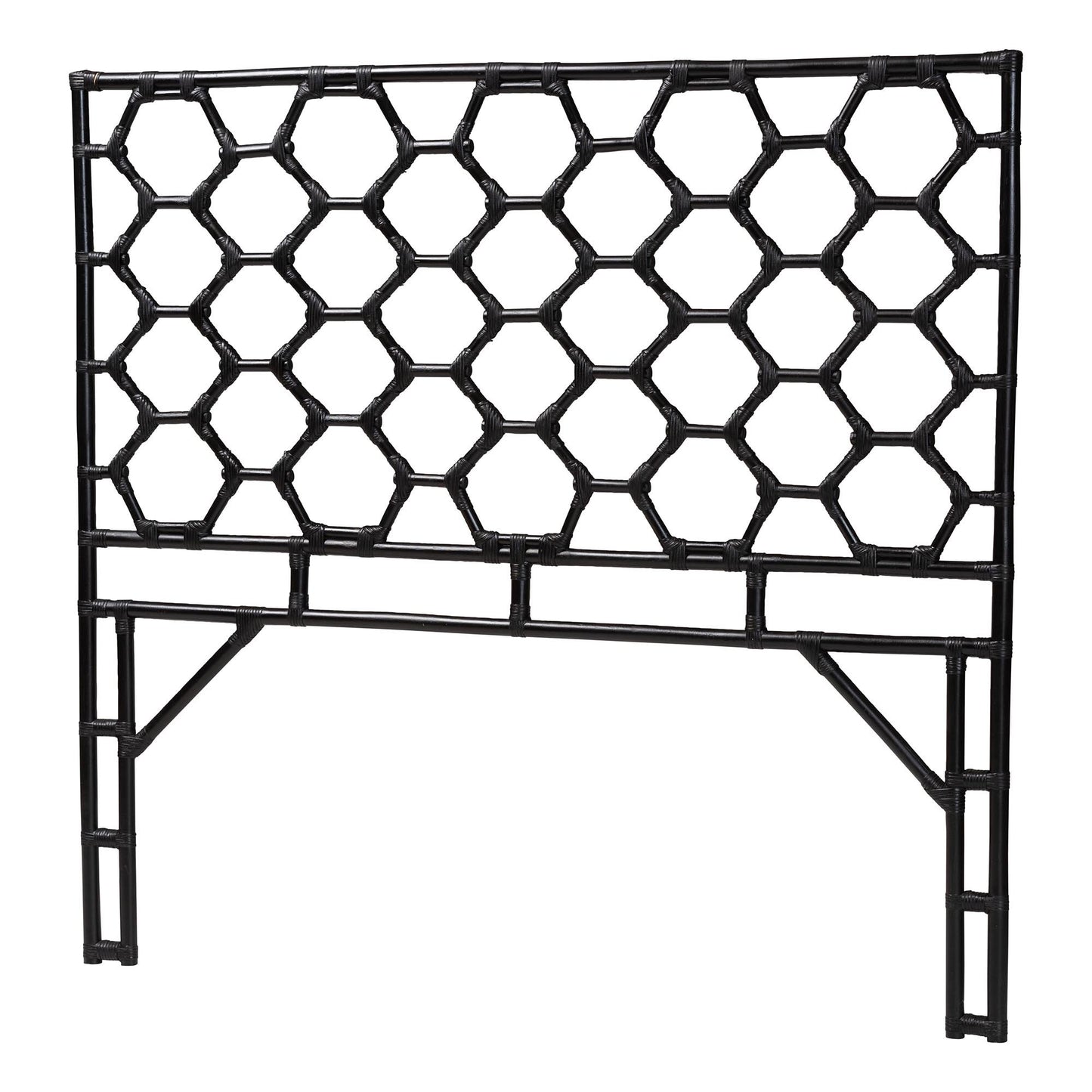 Black Rattan Headboard with Hexagonal Lattice Design