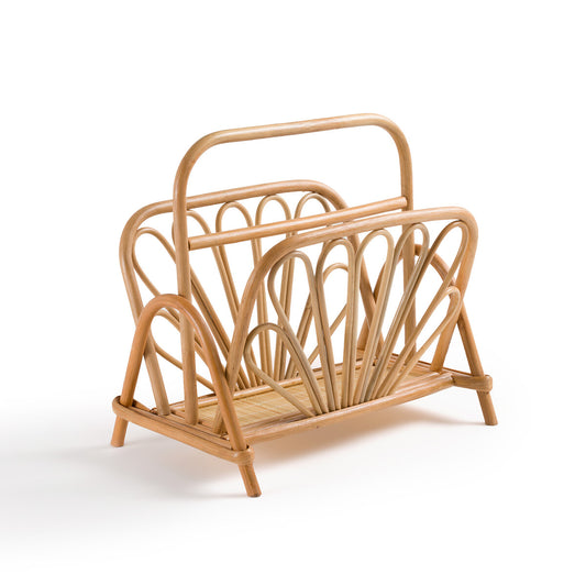 Handcrafted Rattan Magazine Rack with Elegant Fan Design