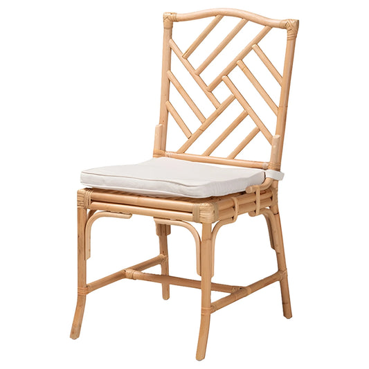 Geometric Rattan Dining Chair with Cushioned Seat