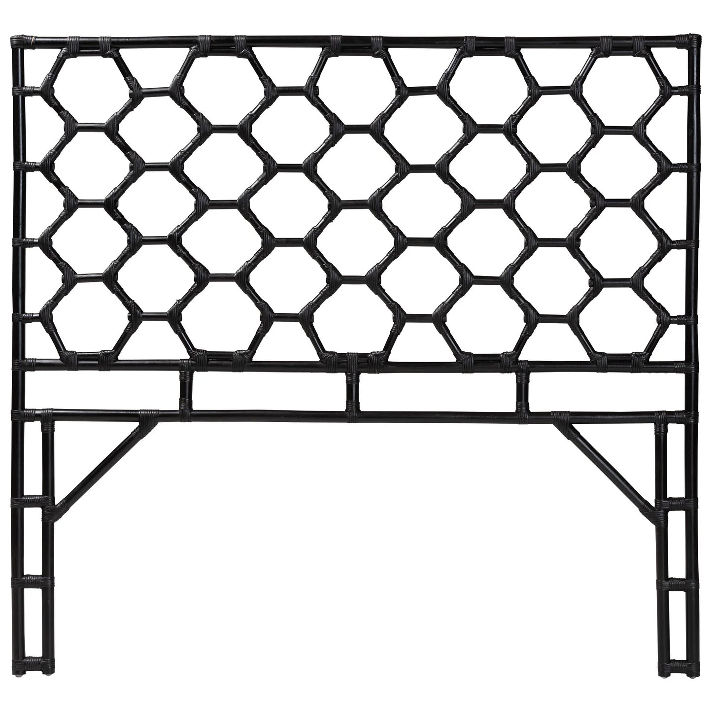 Black Rattan Headboard with Hexagonal Lattice Design