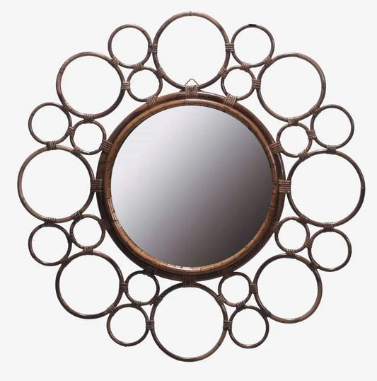 Circular Boho Rattan Wall Mirror - Natural Statement Décor
