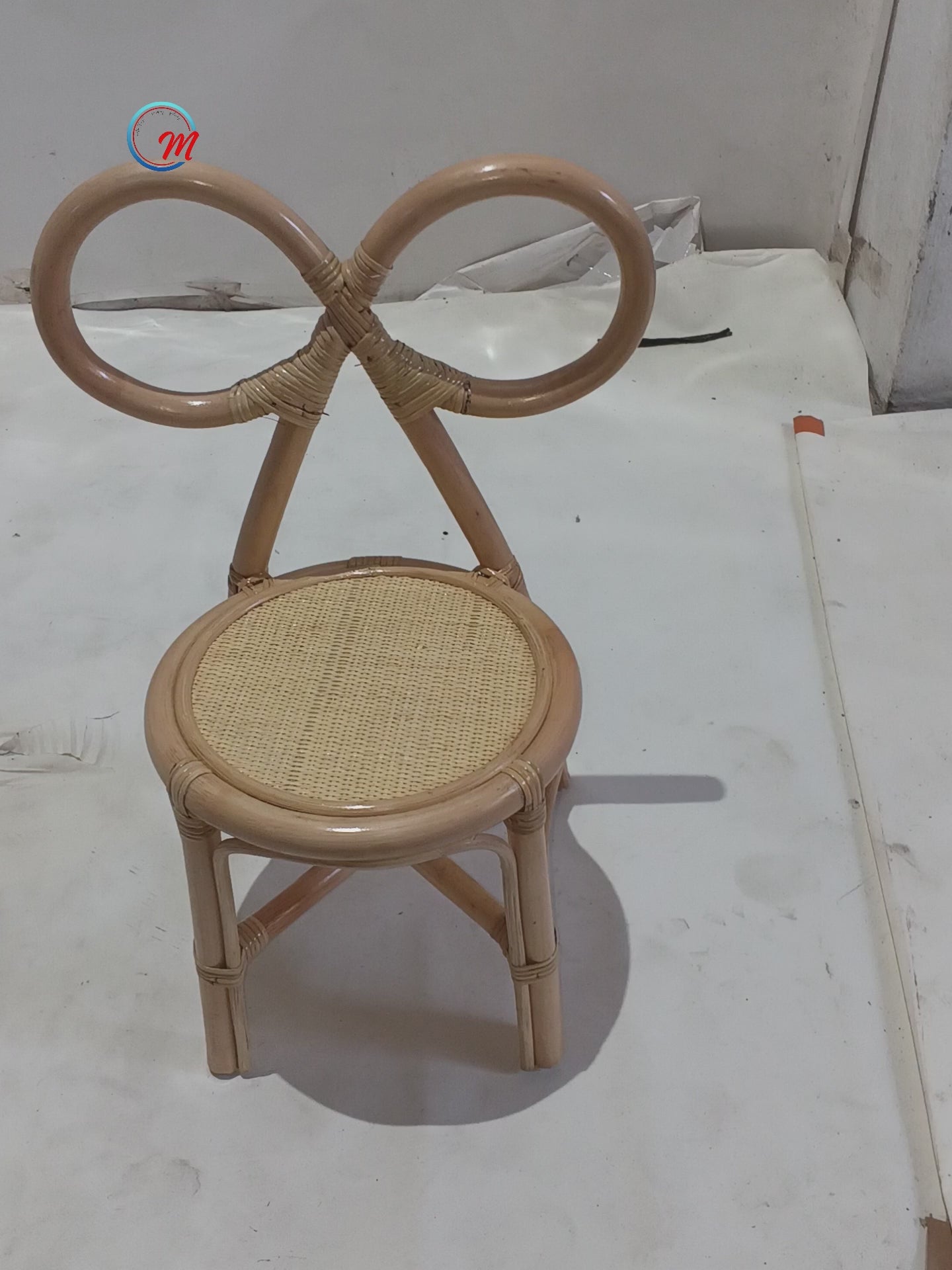 Handcrafted Kids Rattan Ribbon Bow Chair / Whimsical Toddler Woven Playroom Accent Seating