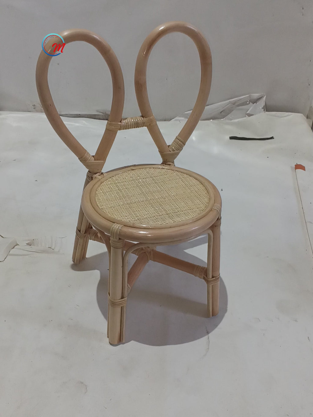 Handcrafted Kids Rattan Bunny Ear Chair / Whimsical Toddler Woven Playroom Vanity Seating