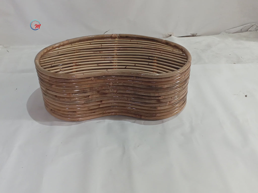 Handcrafted Curved Rattan Ottoman Footstool / Luxury Kidney-Shaped Woven Coffee Table Bench with Custom Cushion