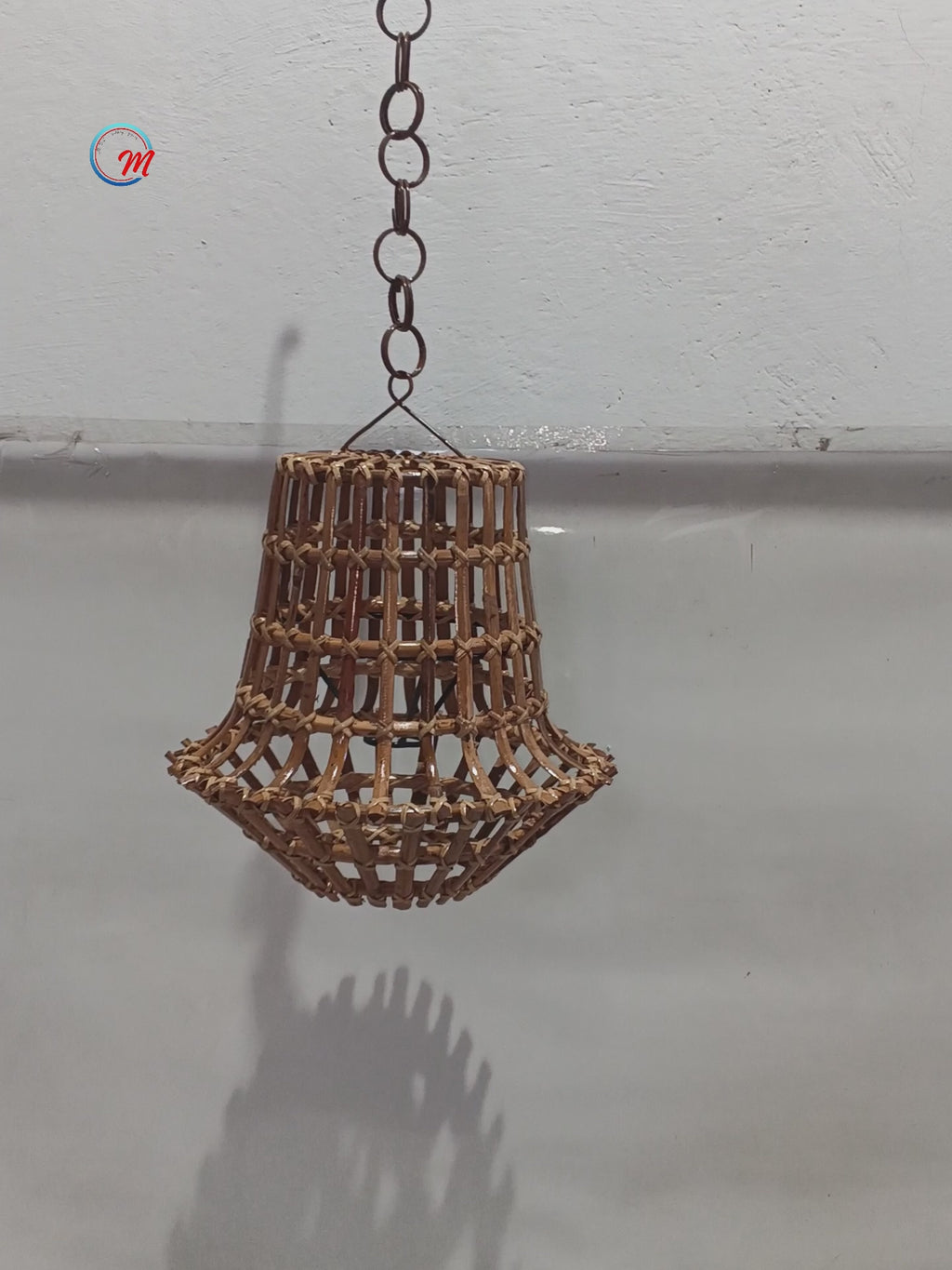 Rustic Tiered Rattan Bell Pendant Light Shade / Handwoven Heavy Stick Cane Hanging Lamp Cover