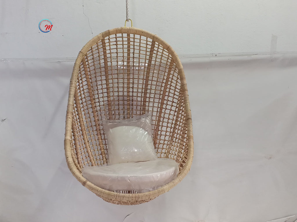Handcrafted Hanging Rattan Egg Chair with Cushions / Indoor & Covered Outdoor Boho Swing Lounge Chair for Living Room & Patio