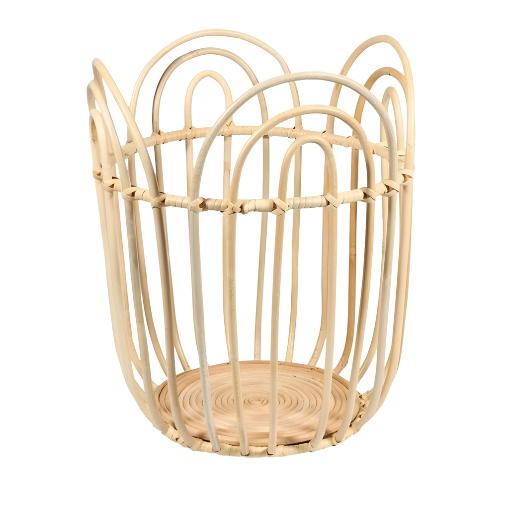 Scalloped Rattan Storage Basket – Petal Edge Woven Organizer