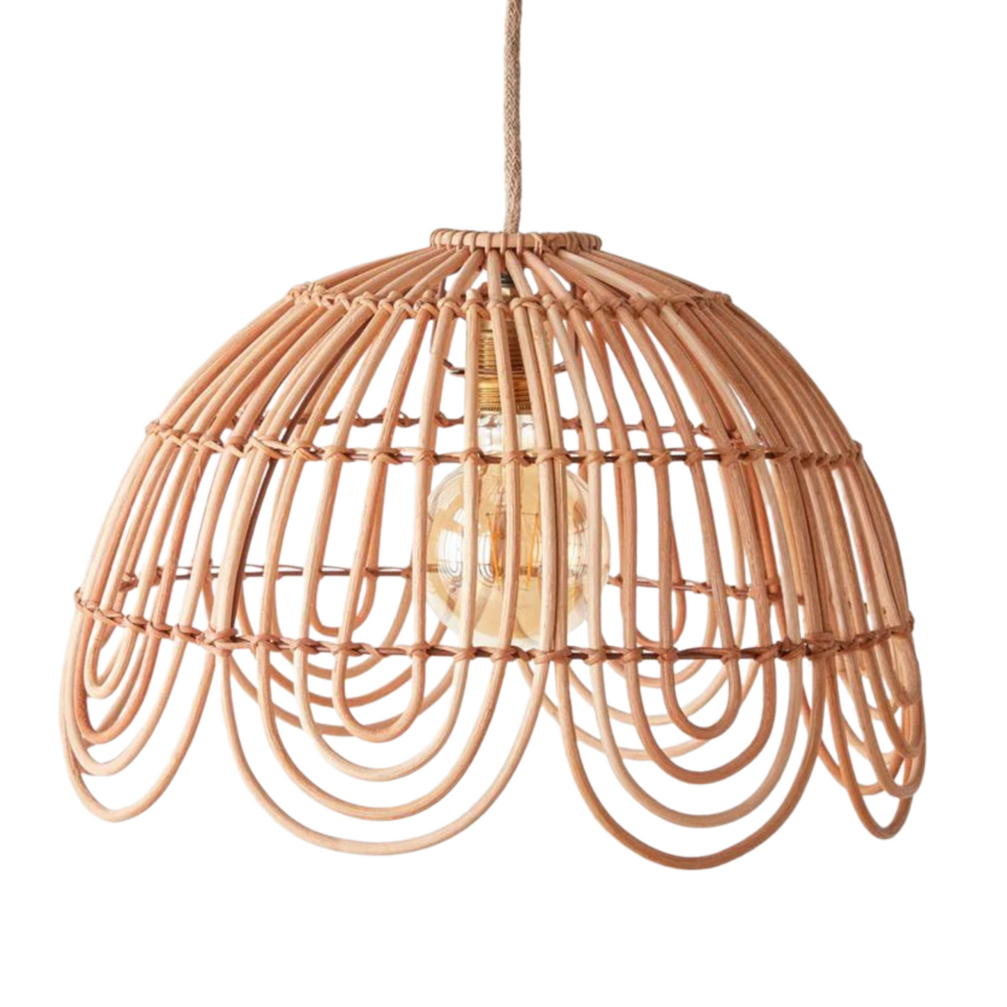 Natural Rattan Bell Pendant – Handwoven Floral Inspired Ceiling Light